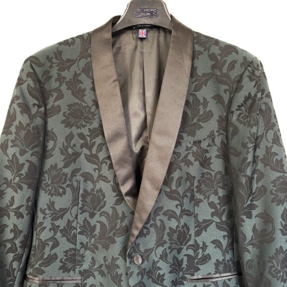 Saville Row Black Floral Satin Shawl Lapel Slim Cut  Evening Formal Jacket - Picture 3 of 13